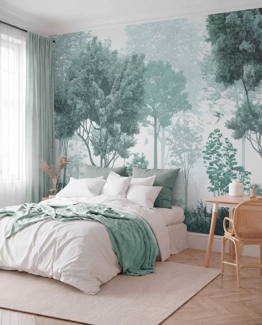 wall murals Forest Clearing in Teal u72134v3