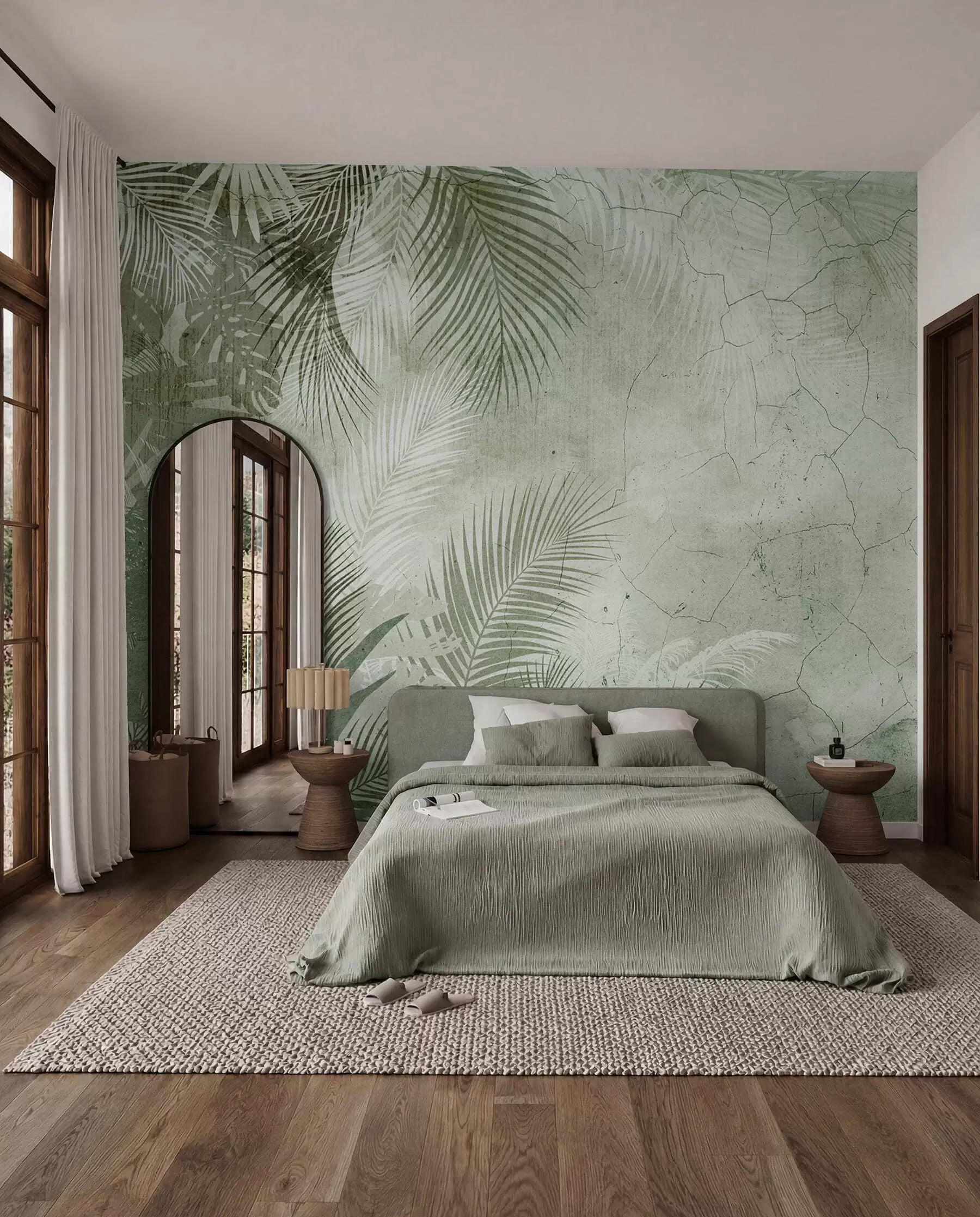 wall murals Green 3D leaves in grunge style u73583v3