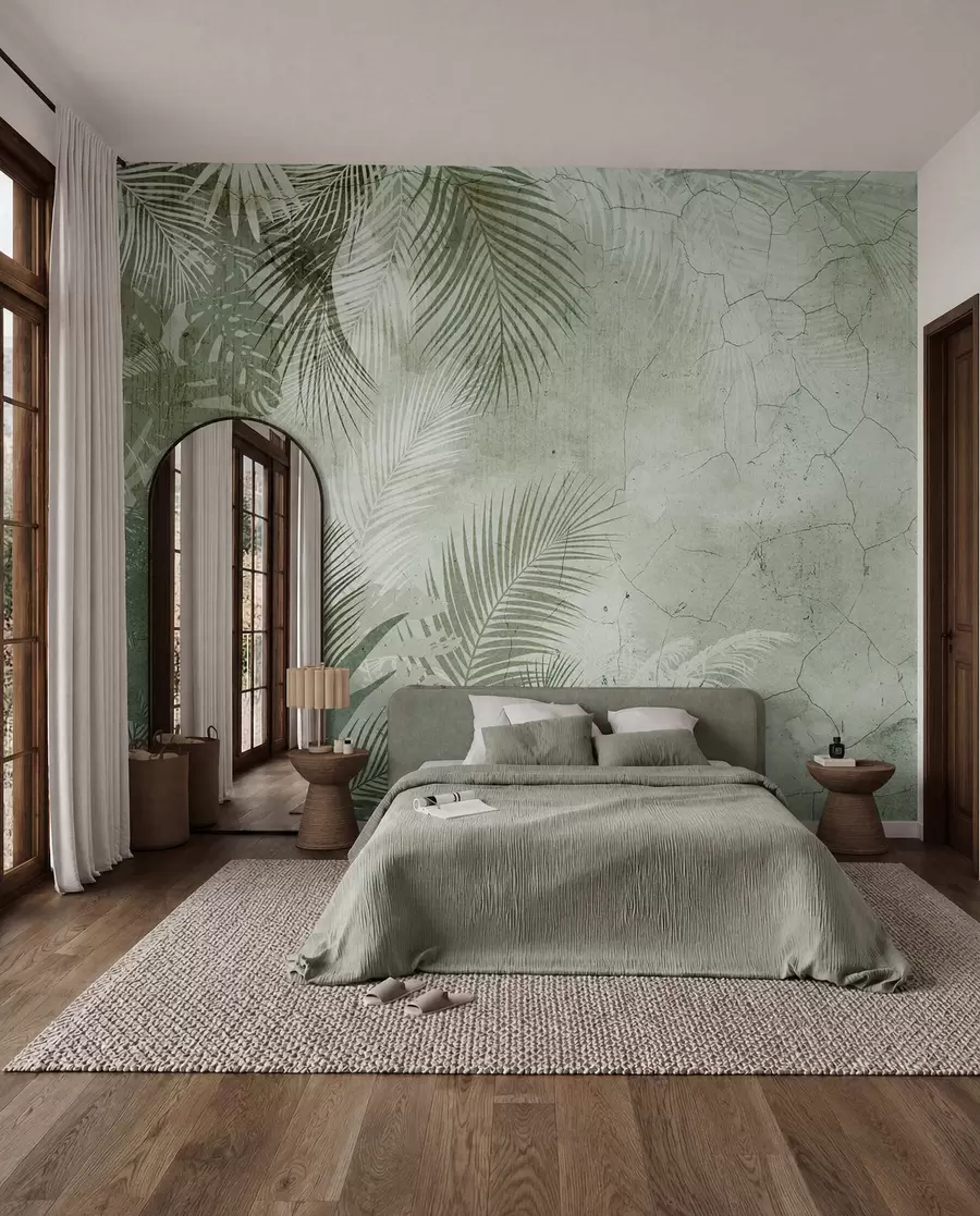 wall murals Green 3D leaves in grunge style u73583v3