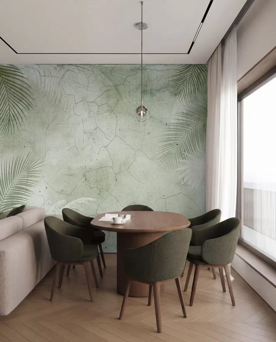 wall murals Green 3D leaves in grunge style u73583v3