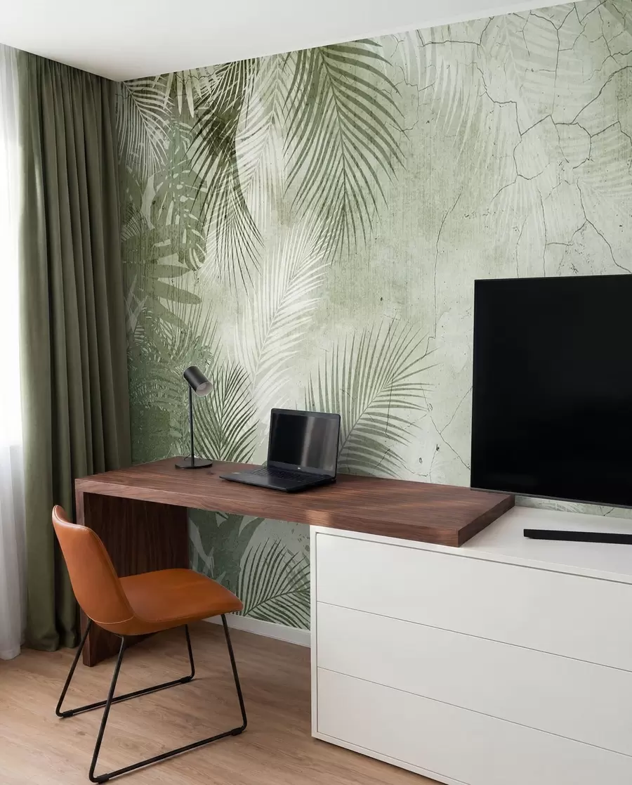 wall murals Green 3D leaves in grunge style u73583v3
