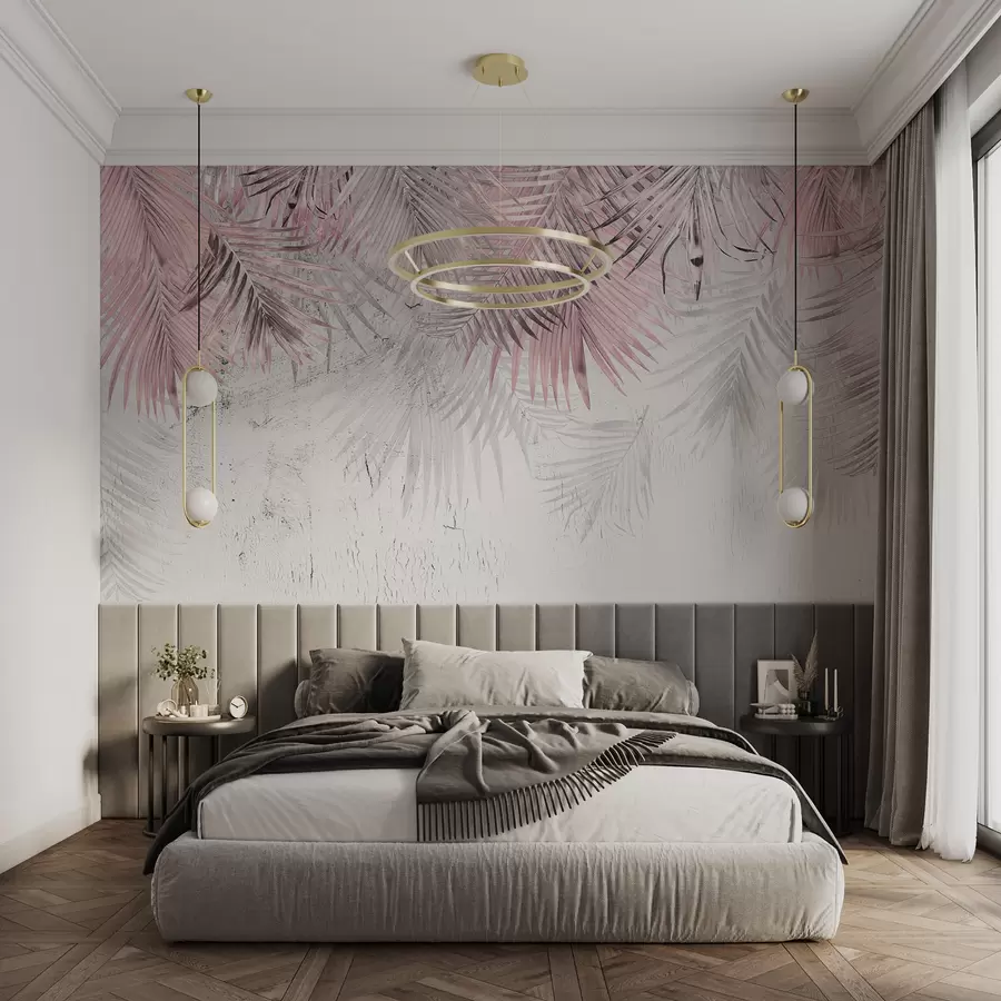Wall Mural Photo Wallpaper Pink tropical leaves in grunge style u93843v2
