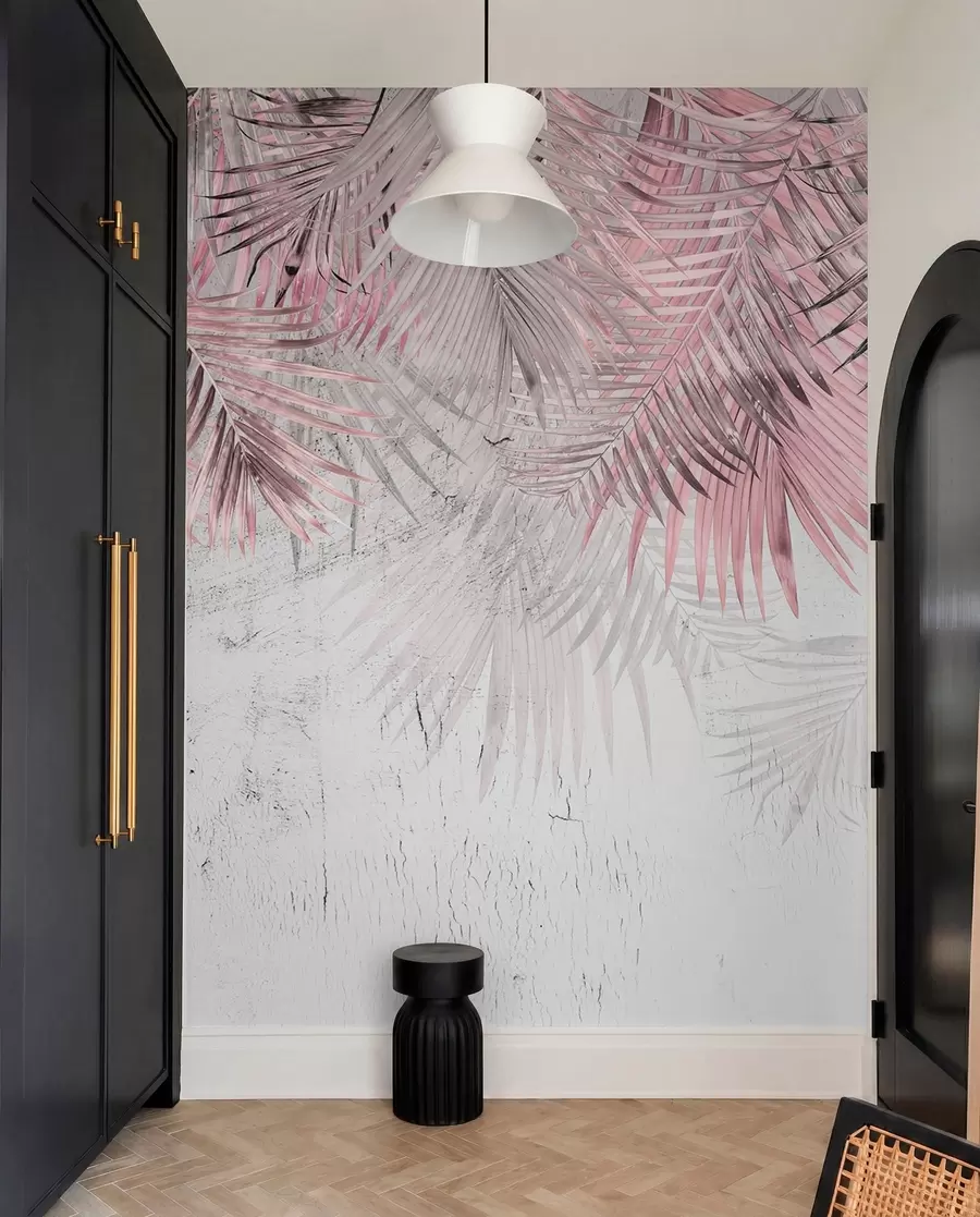 peintures murales Feuilles tropicales roses en style grunge u93843v2