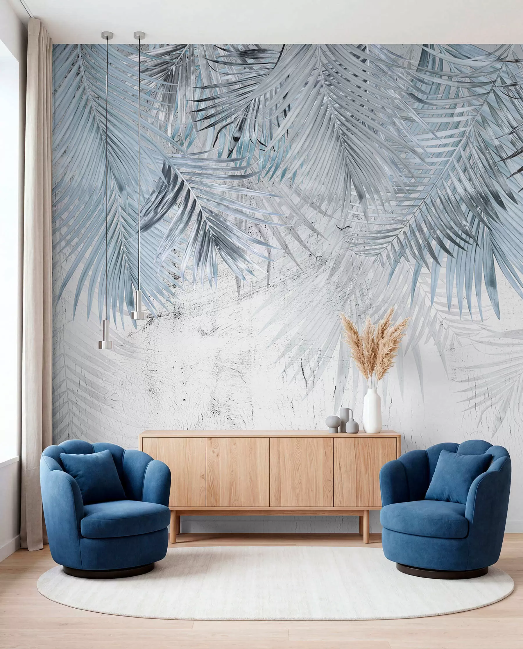 murales Hojas tropicales azules en estilo grunge u93843v3