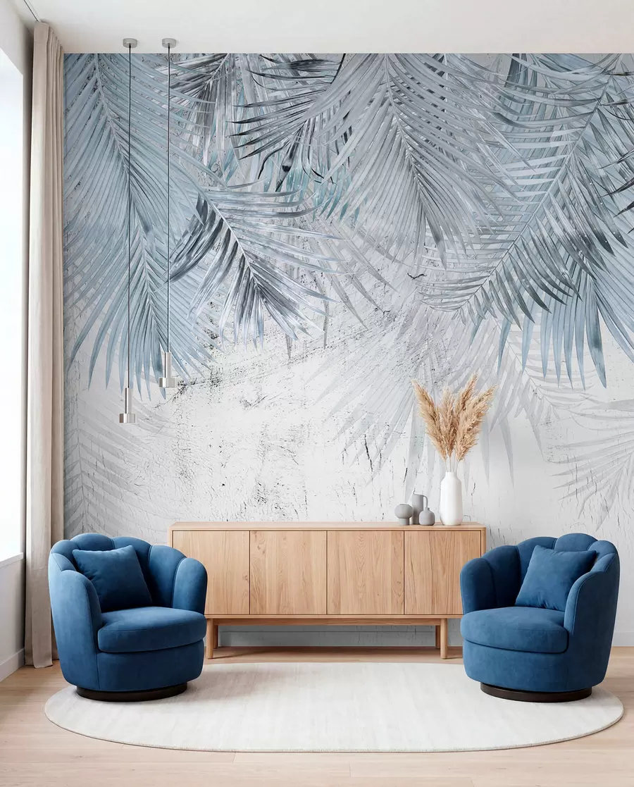 Wall Mural Photo Wallpaper Blue tropical leaves in grunge style u93843v3