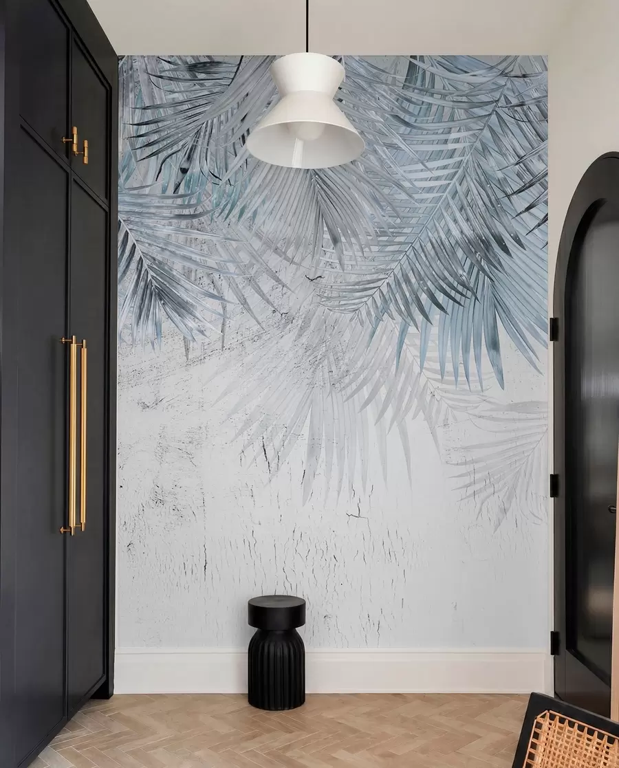 peintures murales Feuilles tropicales bleues en style grunge u93843v3