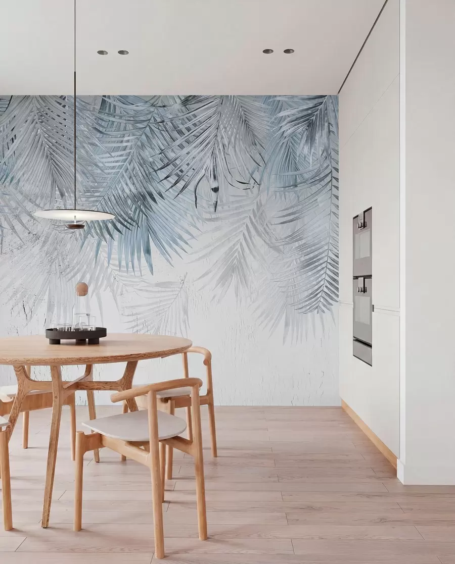 wall murals Blue tropical leaves in grunge style u93843v3