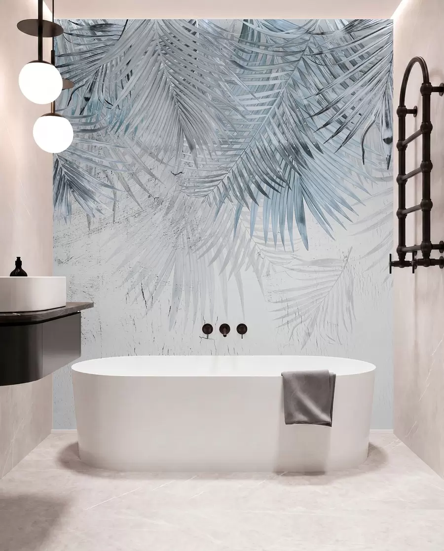 wall murals Blue tropical leaves in grunge style u93843v3