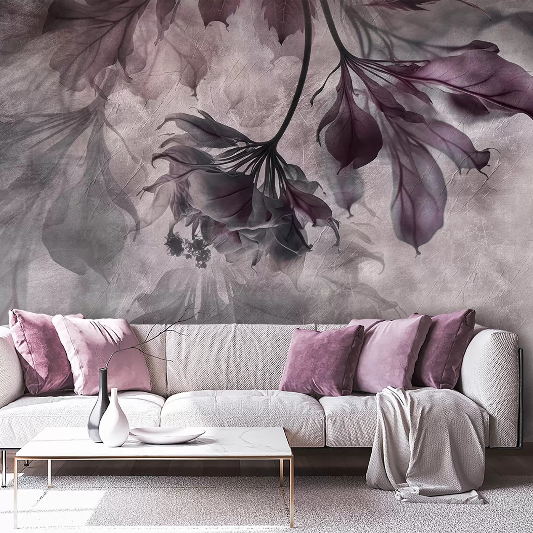 wall murals Delicate translucent branches in pink u93927v3