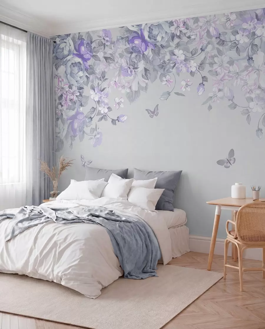 peintures murales Jardin de lilas avec fleurs et papillons u94295v3