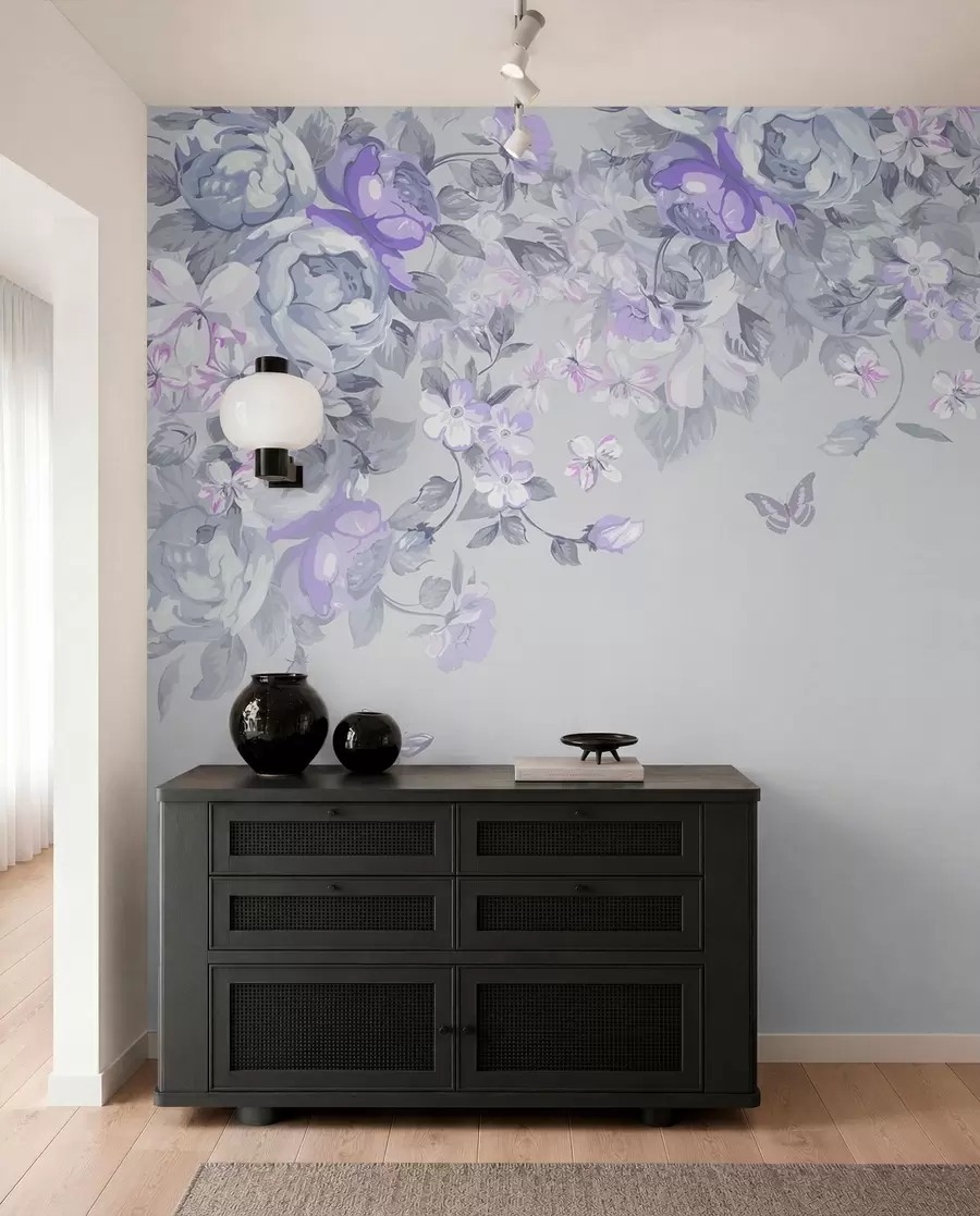 peintures murales Jardin de lilas avec fleurs et papillons u94295v3