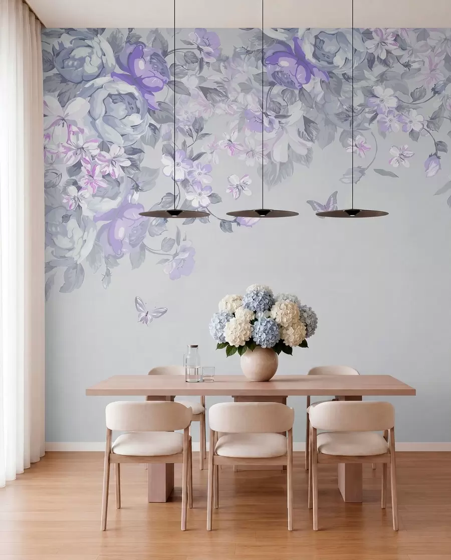 wall murals Lilac garden with flowers and butterflies u94295v3