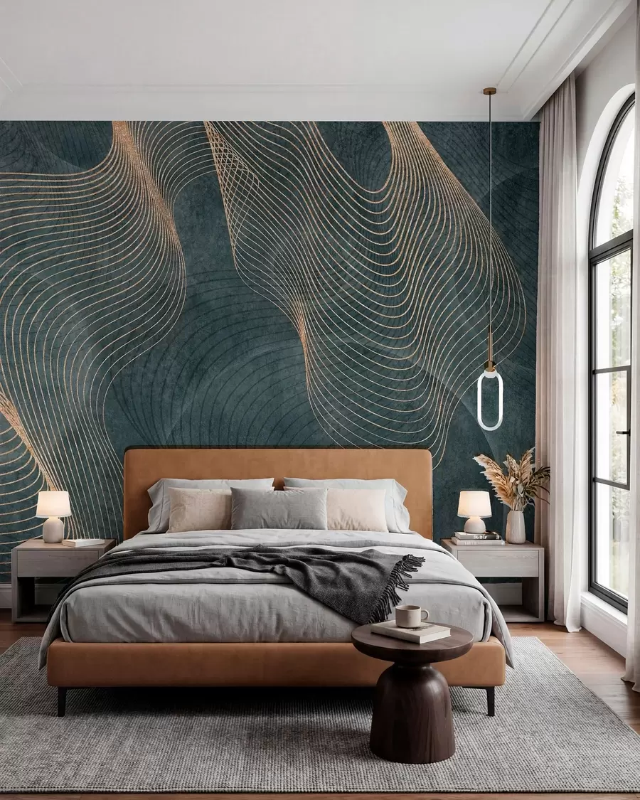 wall murals Wavy lines in green color u97469v1