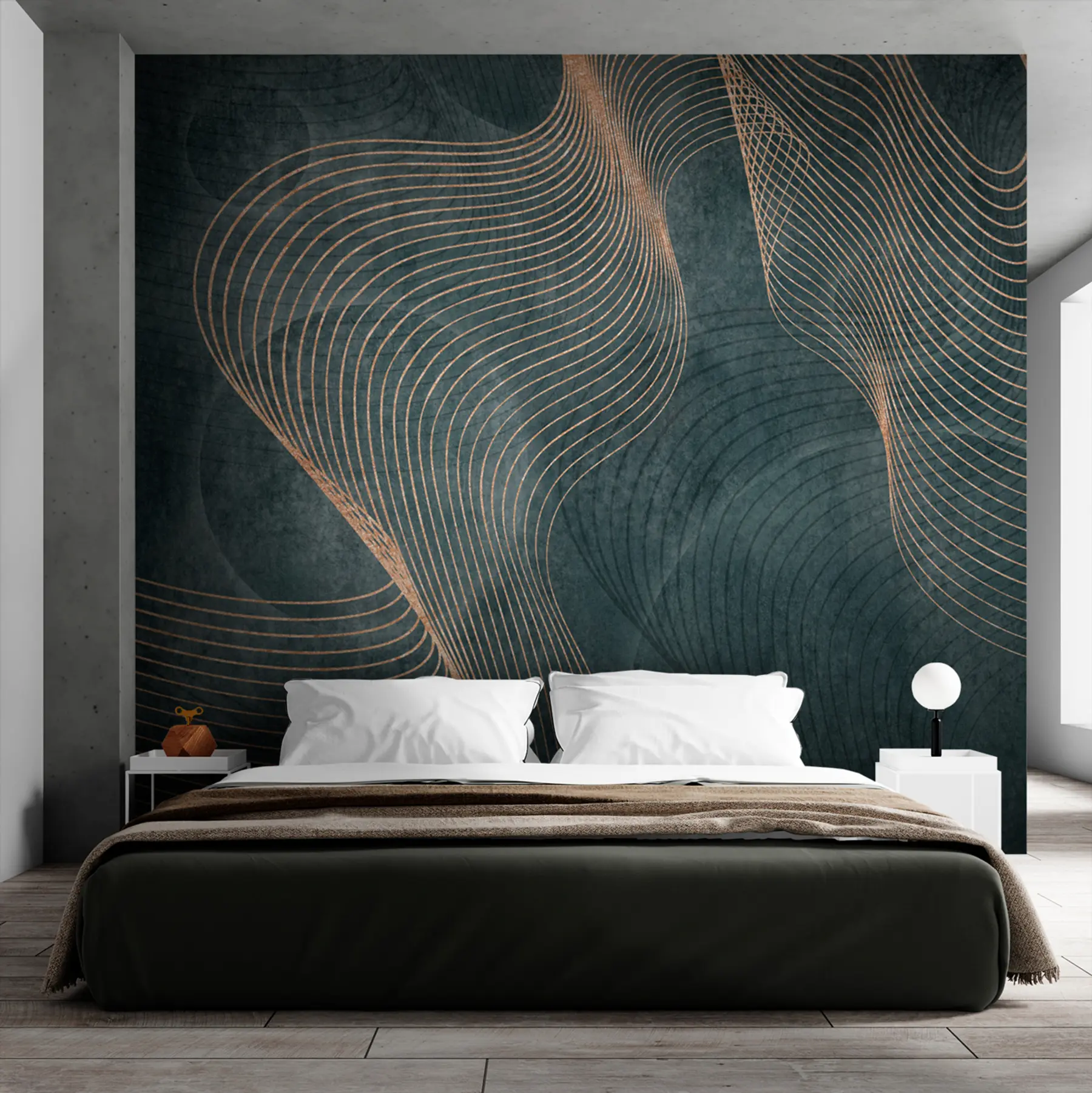 wall murals Wavy lines in green color u97469v1