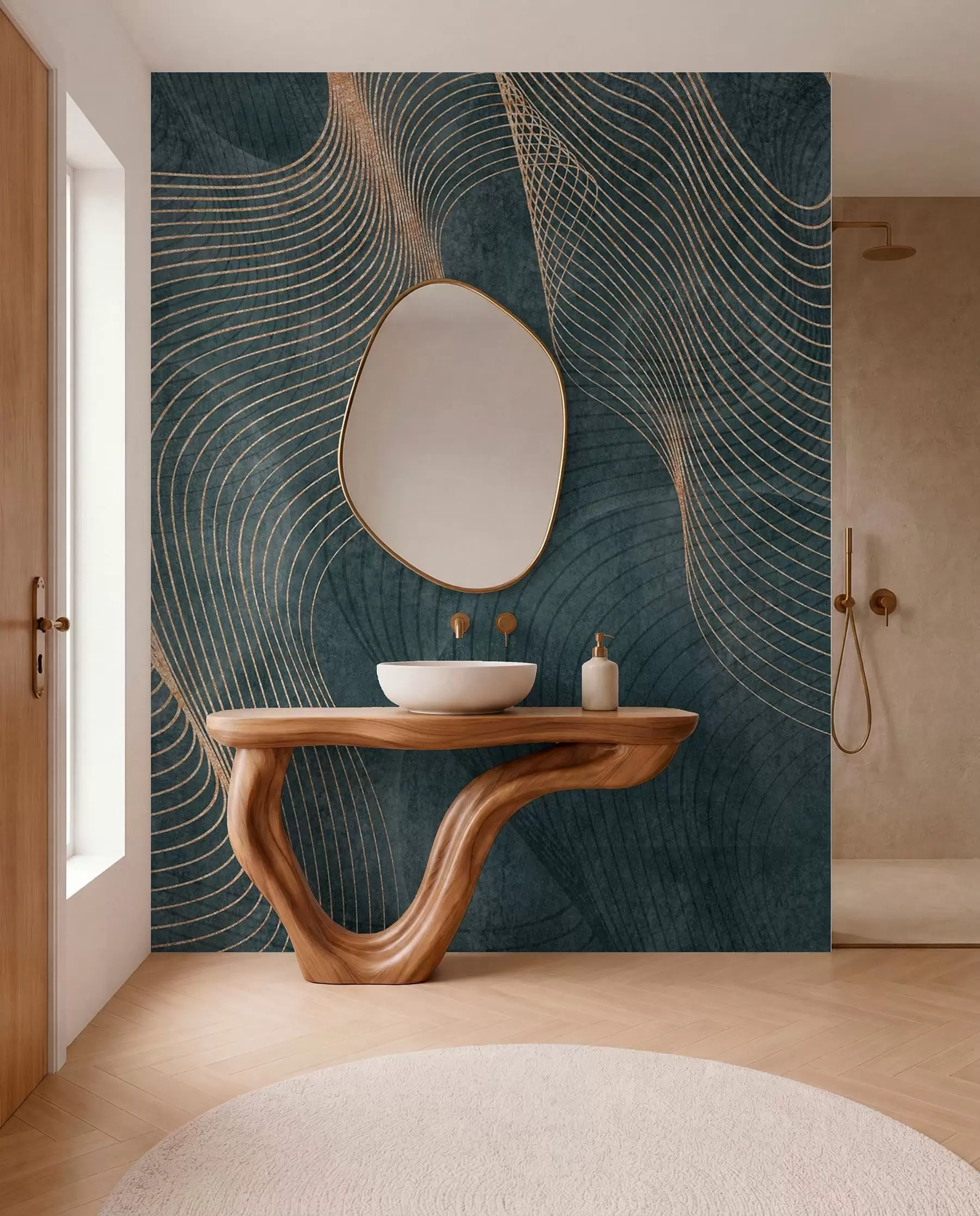 wall murals Wavy lines in green color u97469v1