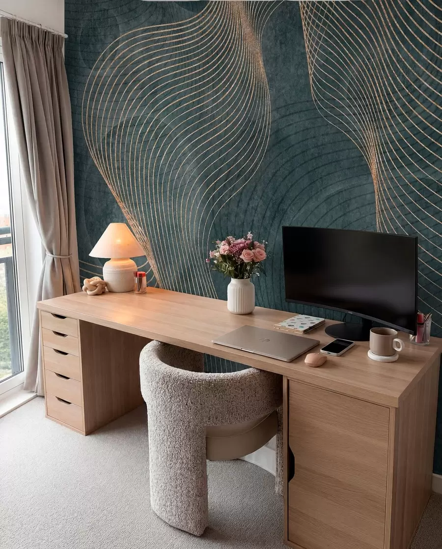 Wall Mural Photo Wallpaper Wavy lines in green color  u97469v1