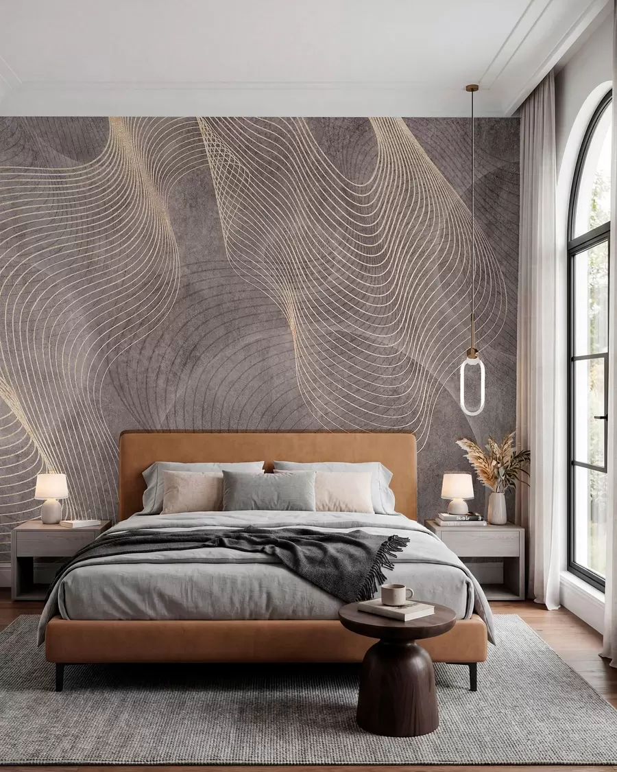 wall murals Wavy lines in sandy and beige colors u97469