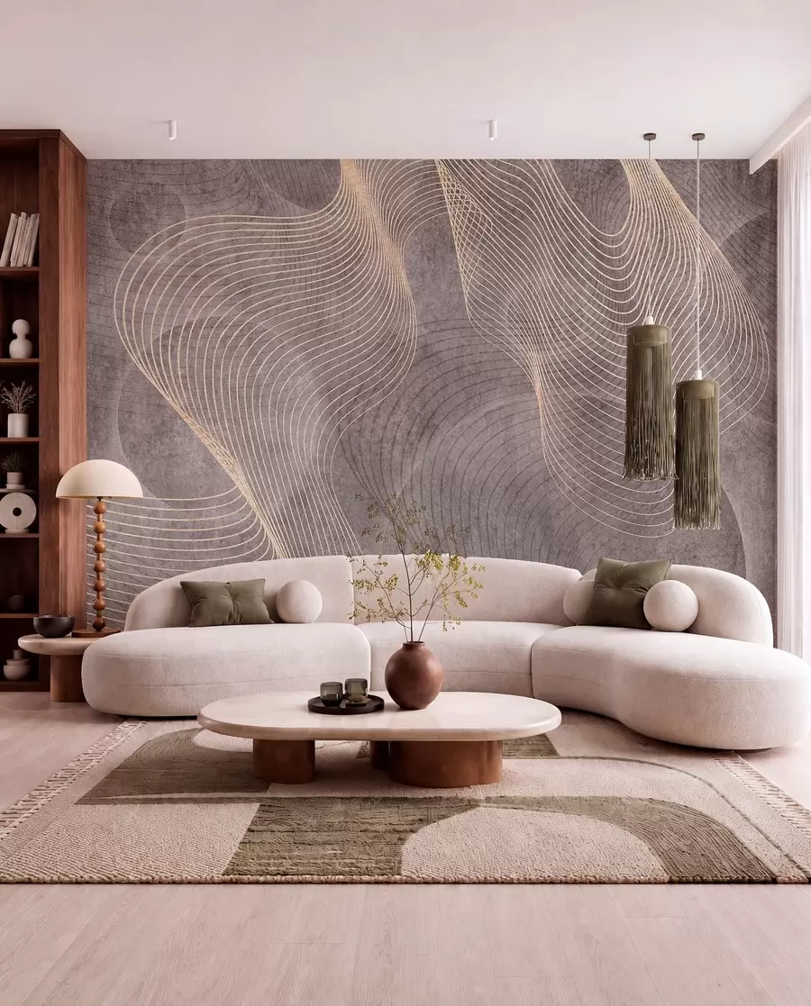 wall murals Wavy lines in sandy and beige colors u97469