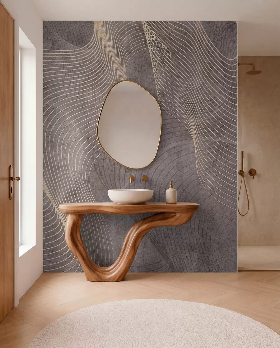 wall murals Wavy lines in sandy and beige colors u97469