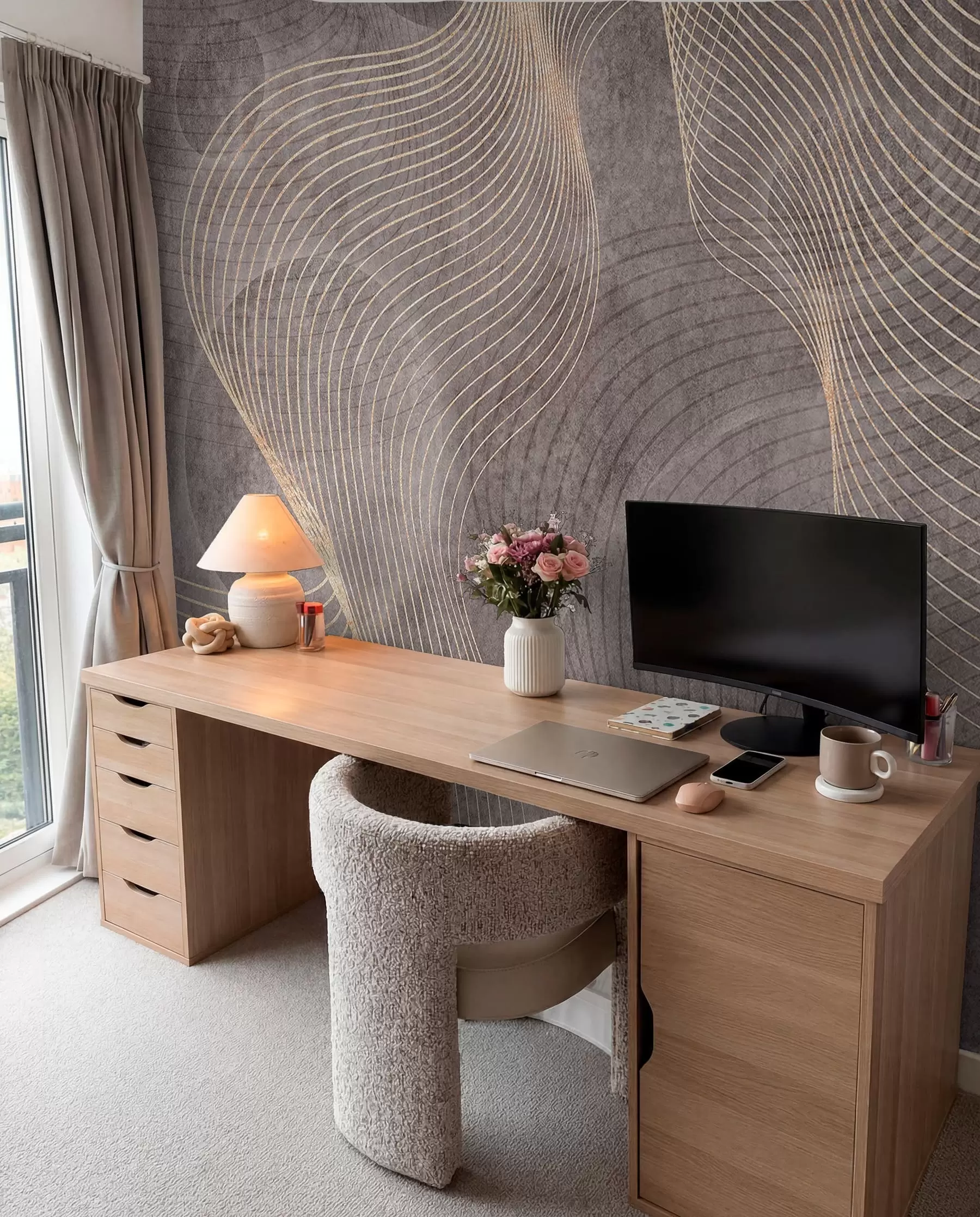 wall murals Wavy lines in sandy and beige colors u97469