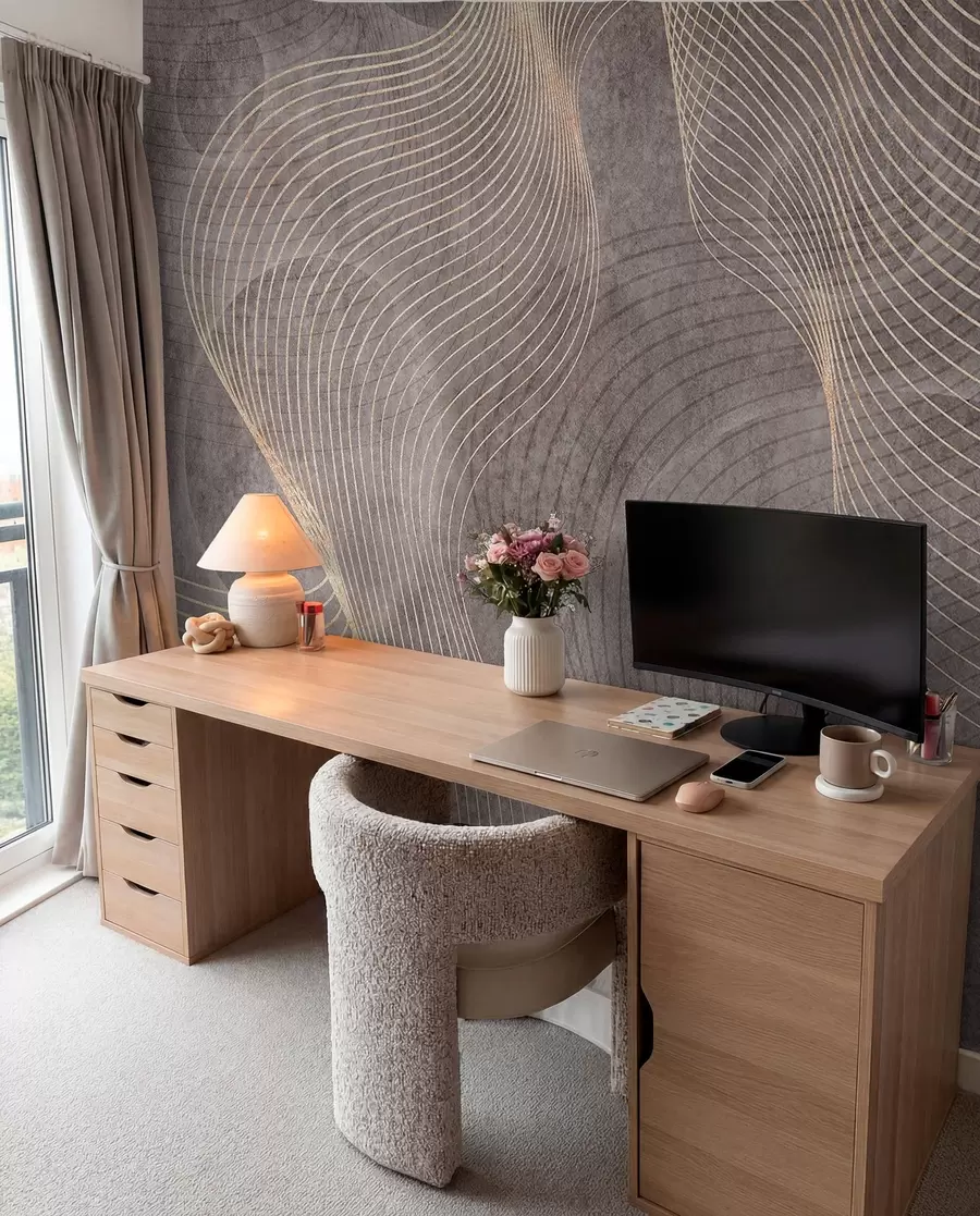 Wall Mural Photo Wallpaper Wavy lines in sandy and beige colors u97469