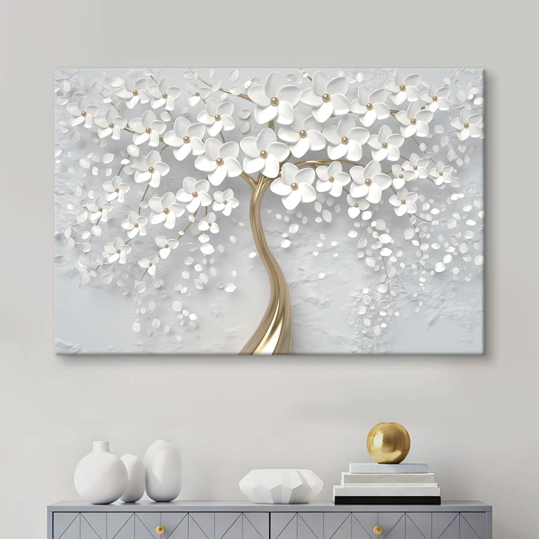 murales Elegante árbol de flores blancas s35856