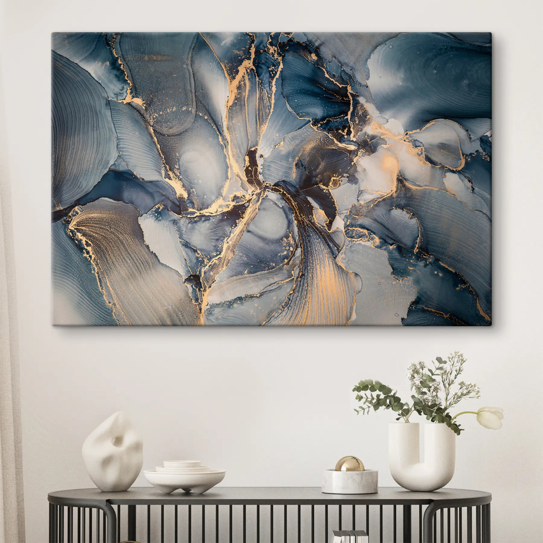 wall murals Fluid blue and gold abstract patterns s36042