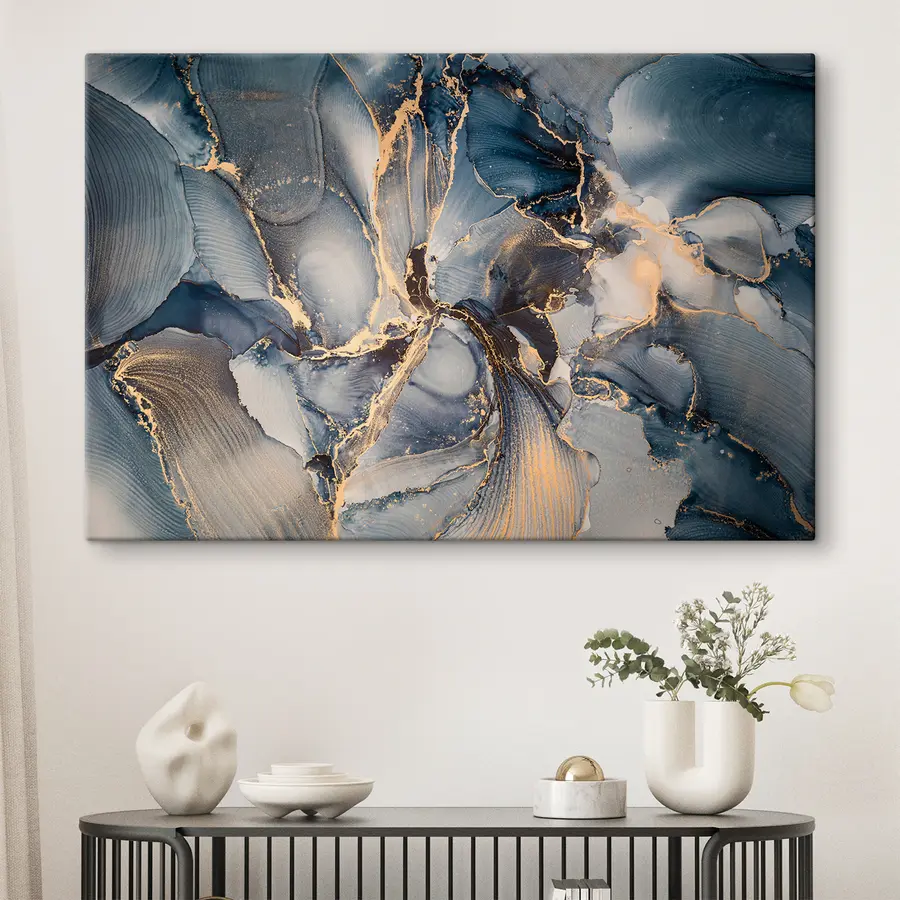 wall murals Fluid blue and gold abstract patterns s36042