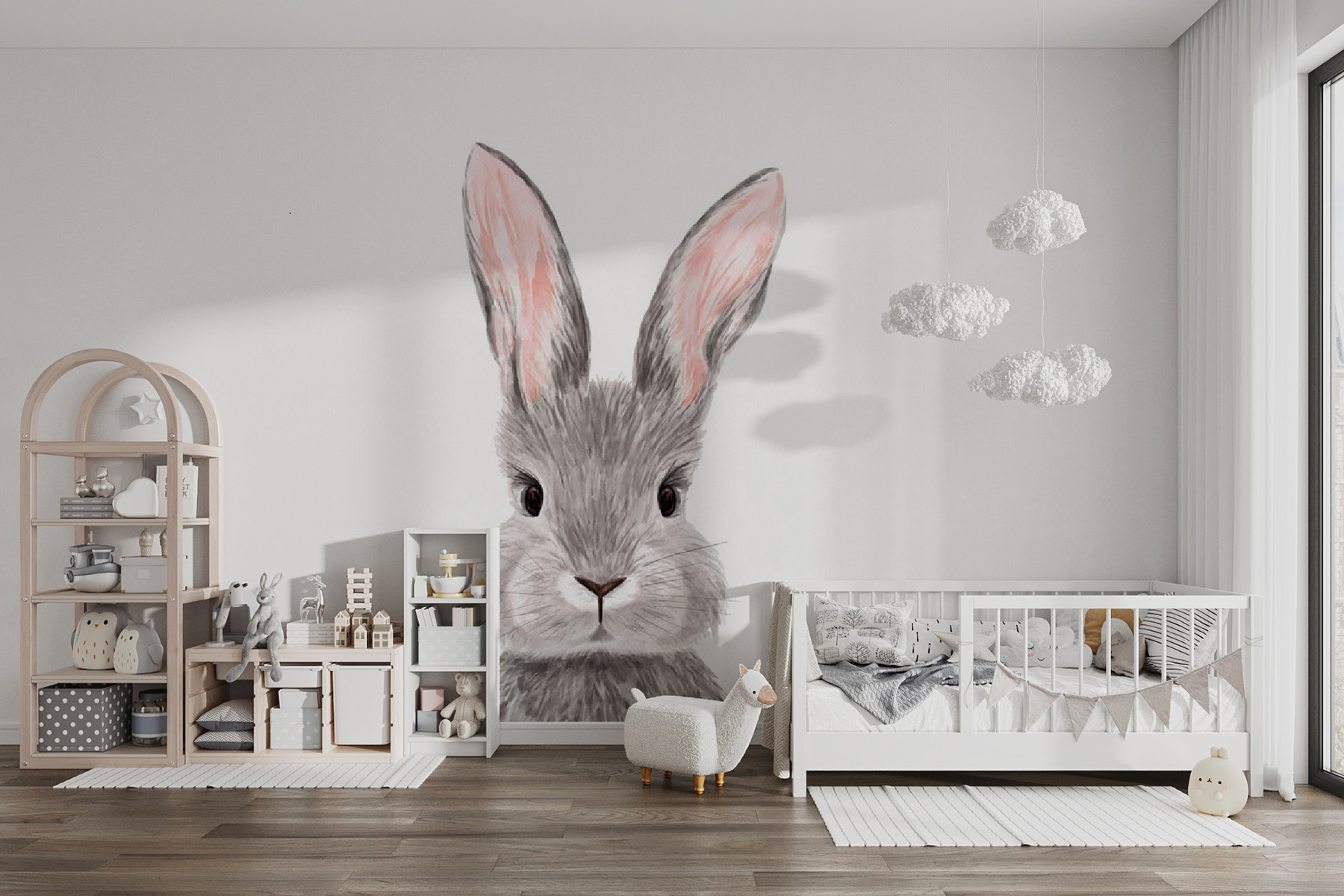 Wall Mural Photo Wallpaper Portrait of realistic rabbit on white ...