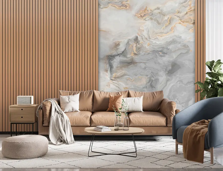 Wall Mural Photo Wallpaper Wooden slats with marble u97426
