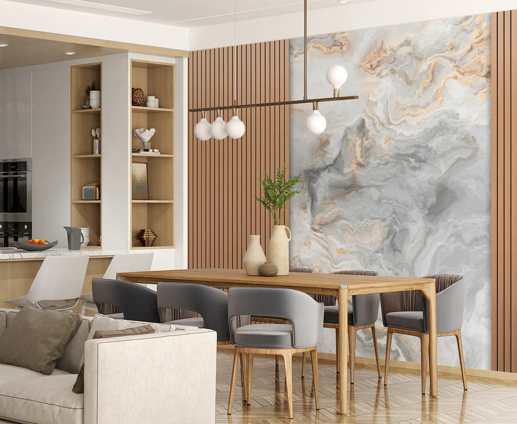 murales Lamas de madera con mármol u97426