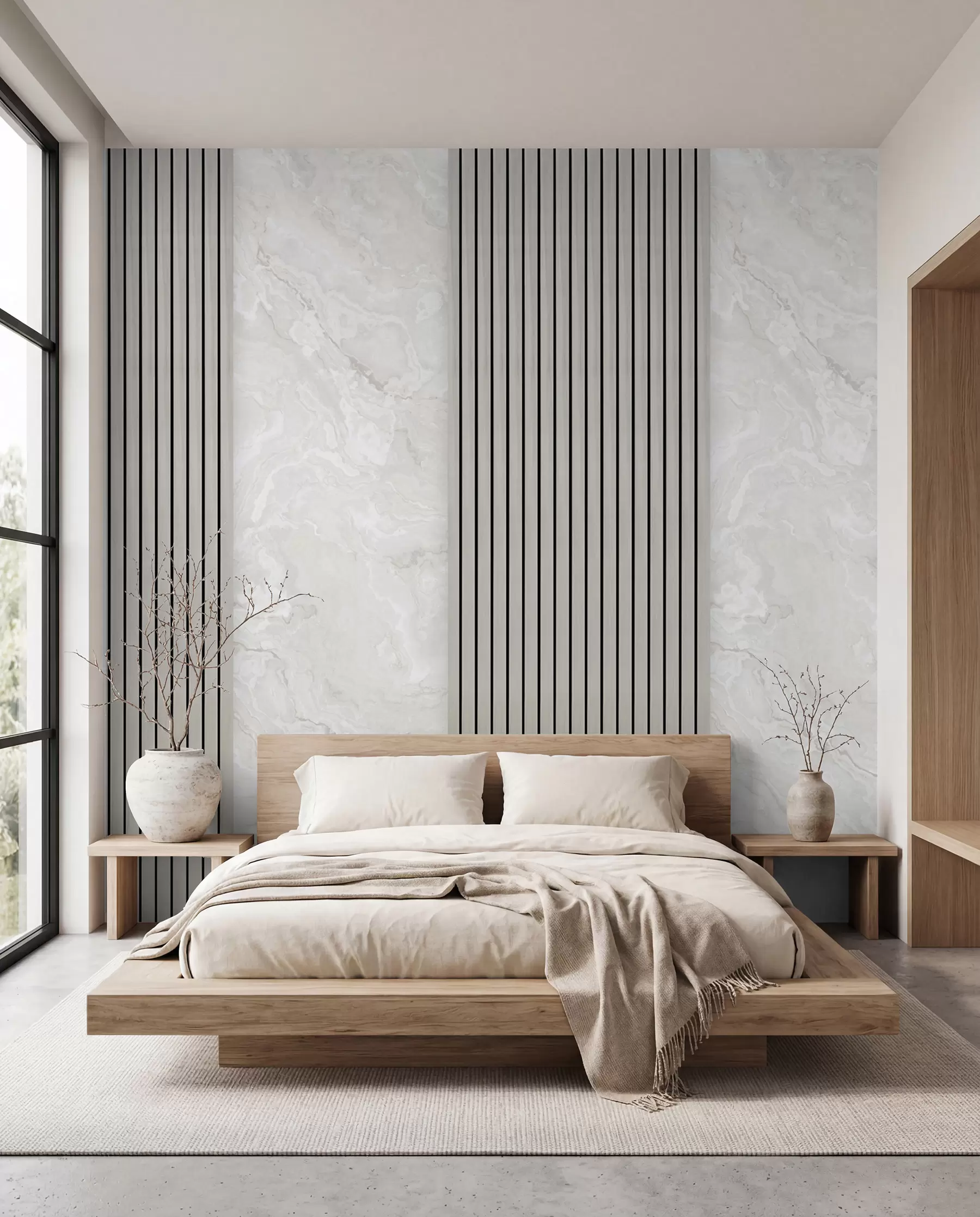 Wall Mural Photo Wallpaper Wooden slats with marble u97465