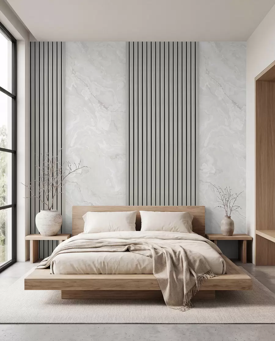 wall murals Wooden slats with marble u97465