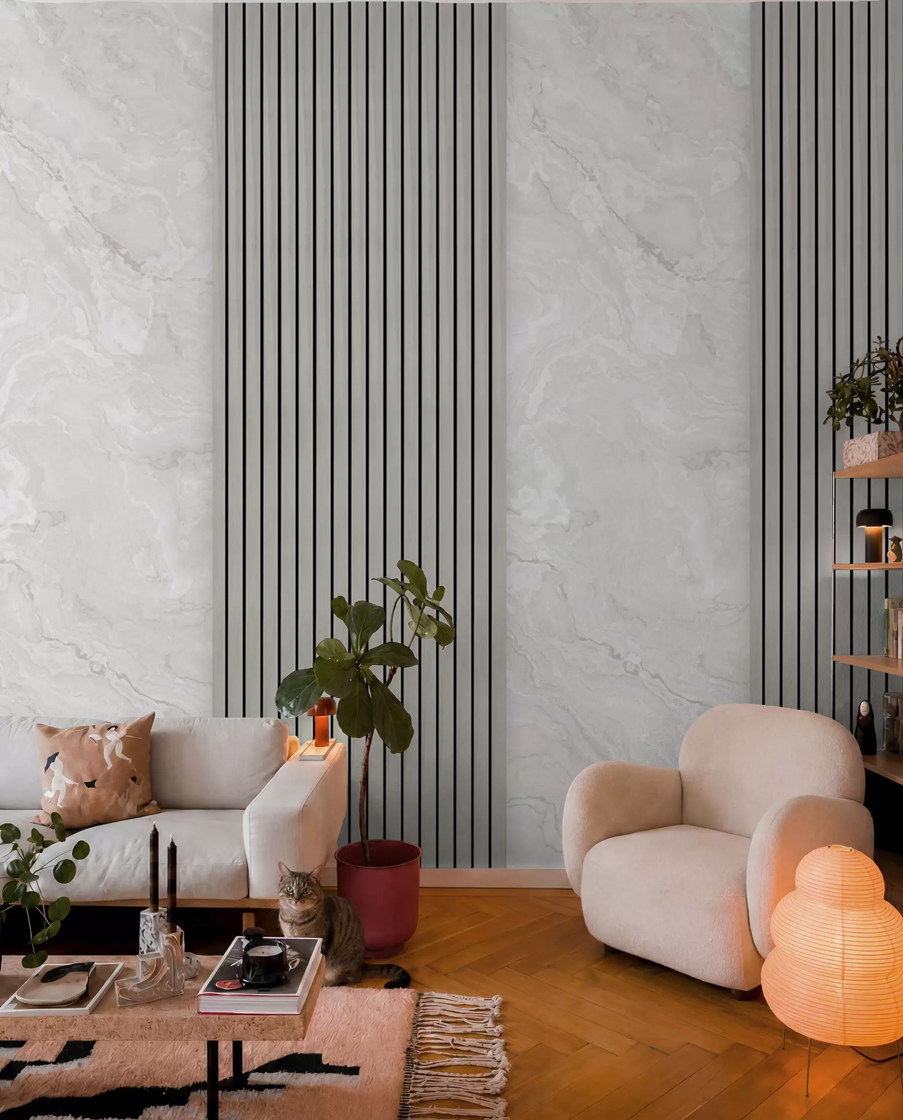 murales Lamas de madera con mármol u97465