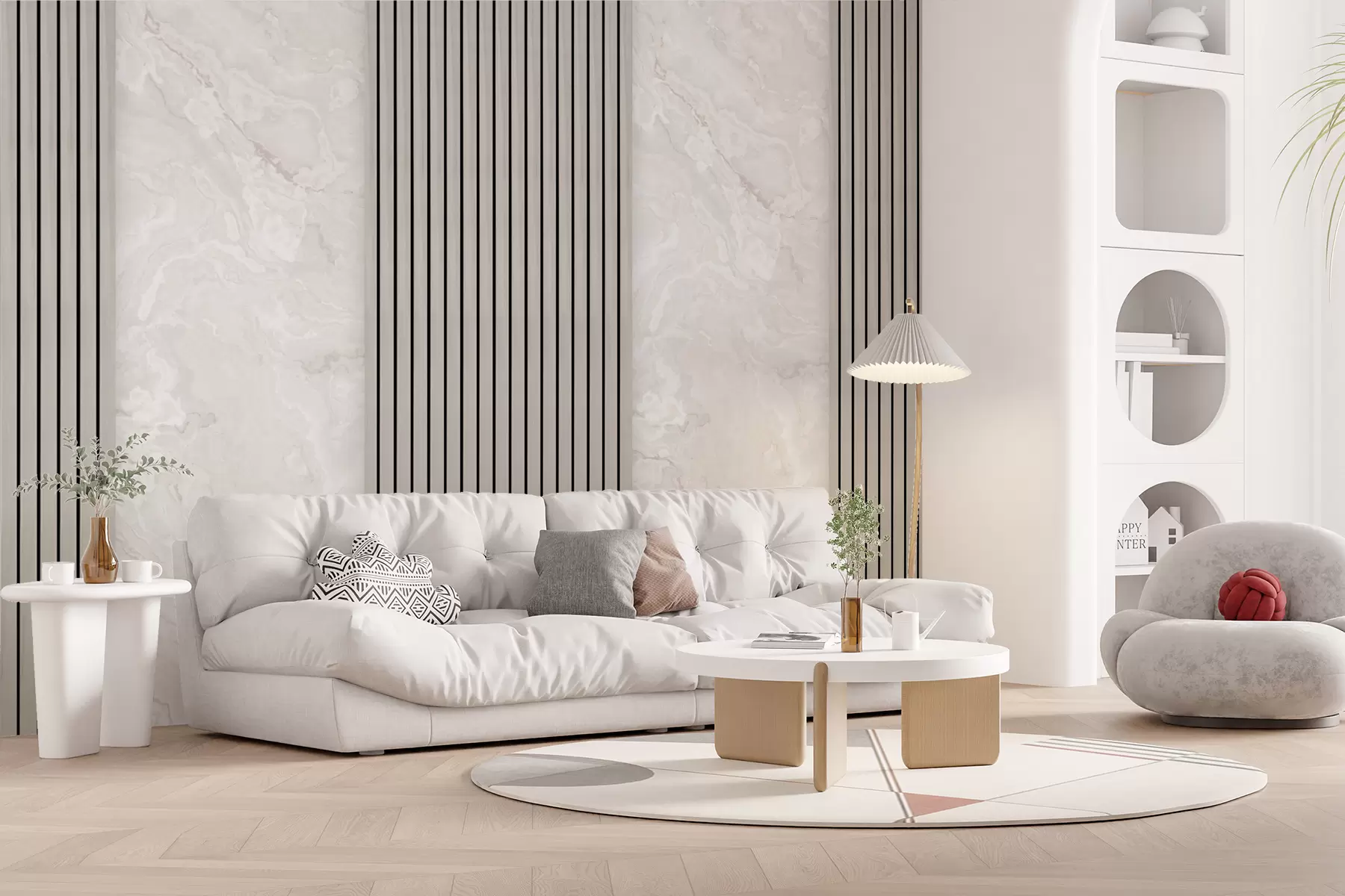 Wall Mural Photo Wallpaper Wooden slats with marble u97465