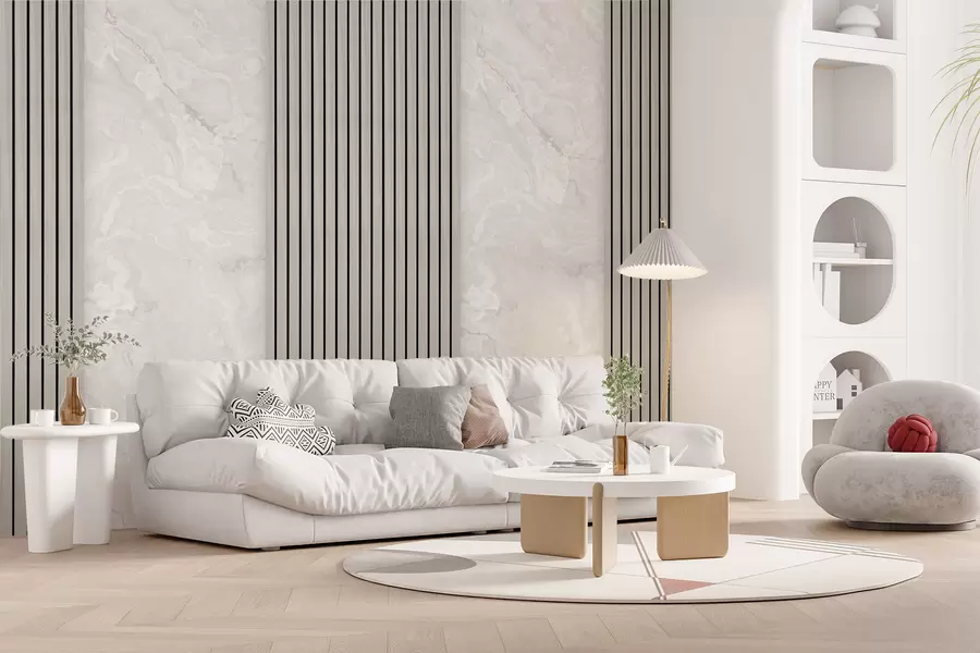 Wall Mural Photo Wallpaper Wooden slats with marble u97465