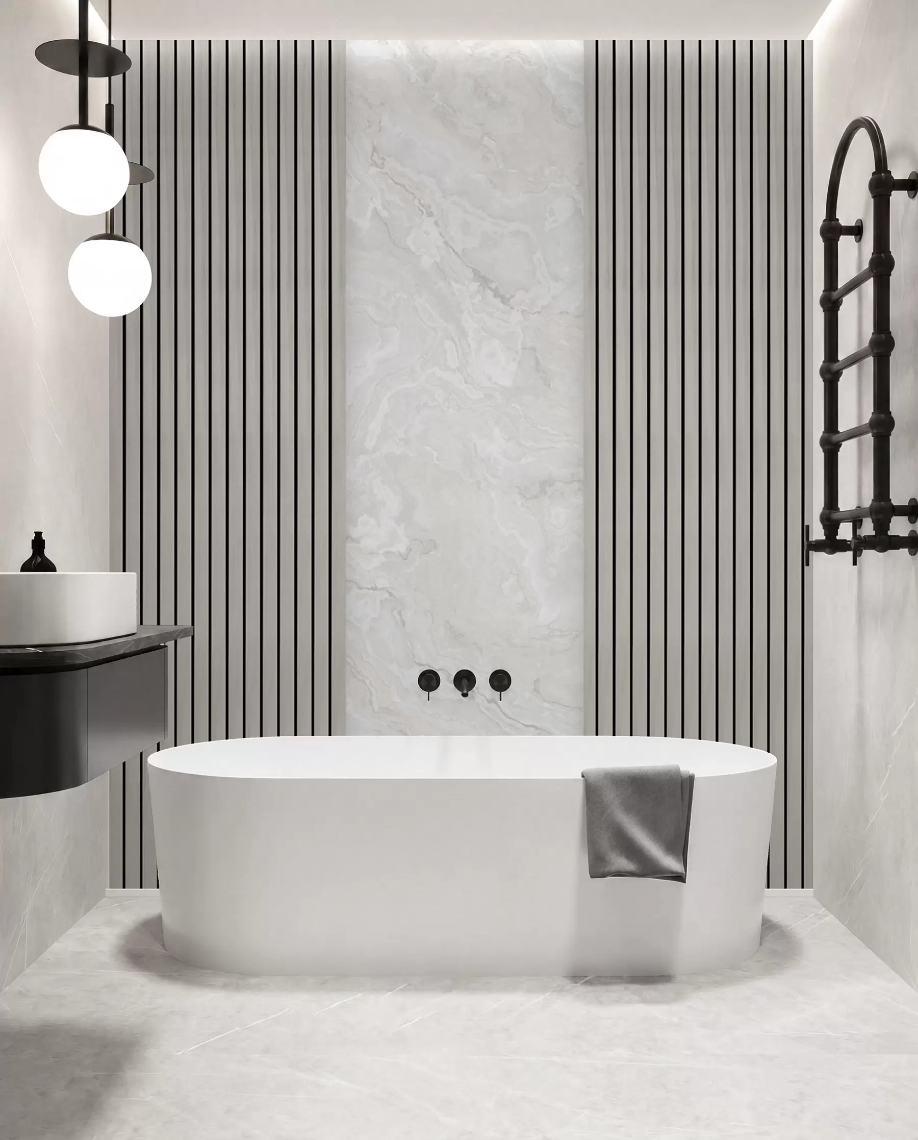 wall murals Wooden slats with marble u97465