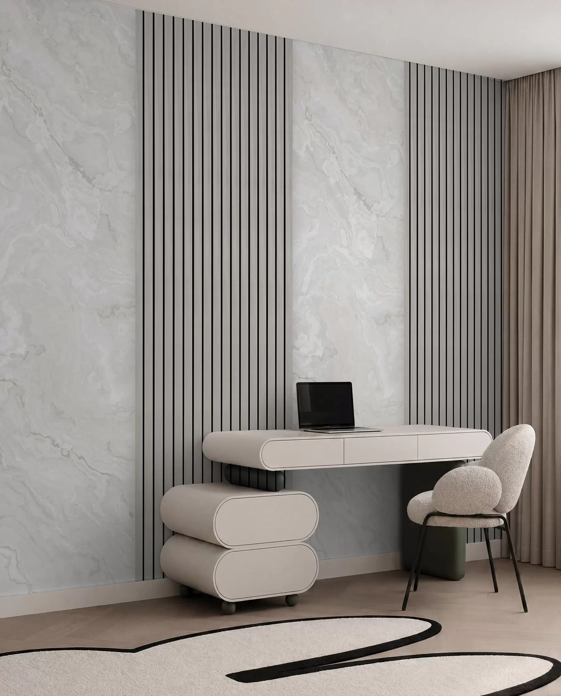 wall murals Wooden slats with marble u97465