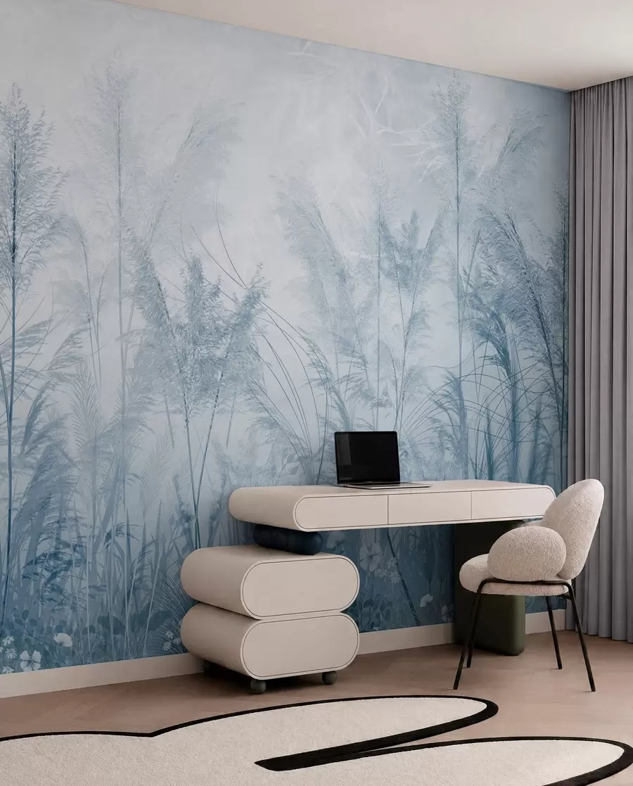 wall murals High plants in pastel colors in blue colors u93903v1