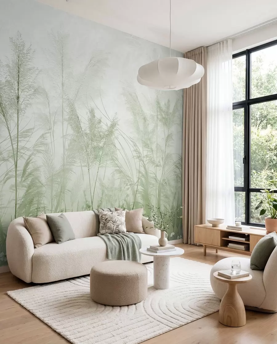 murales Plantas altas en colores pastel en tonos verdes u93903v3