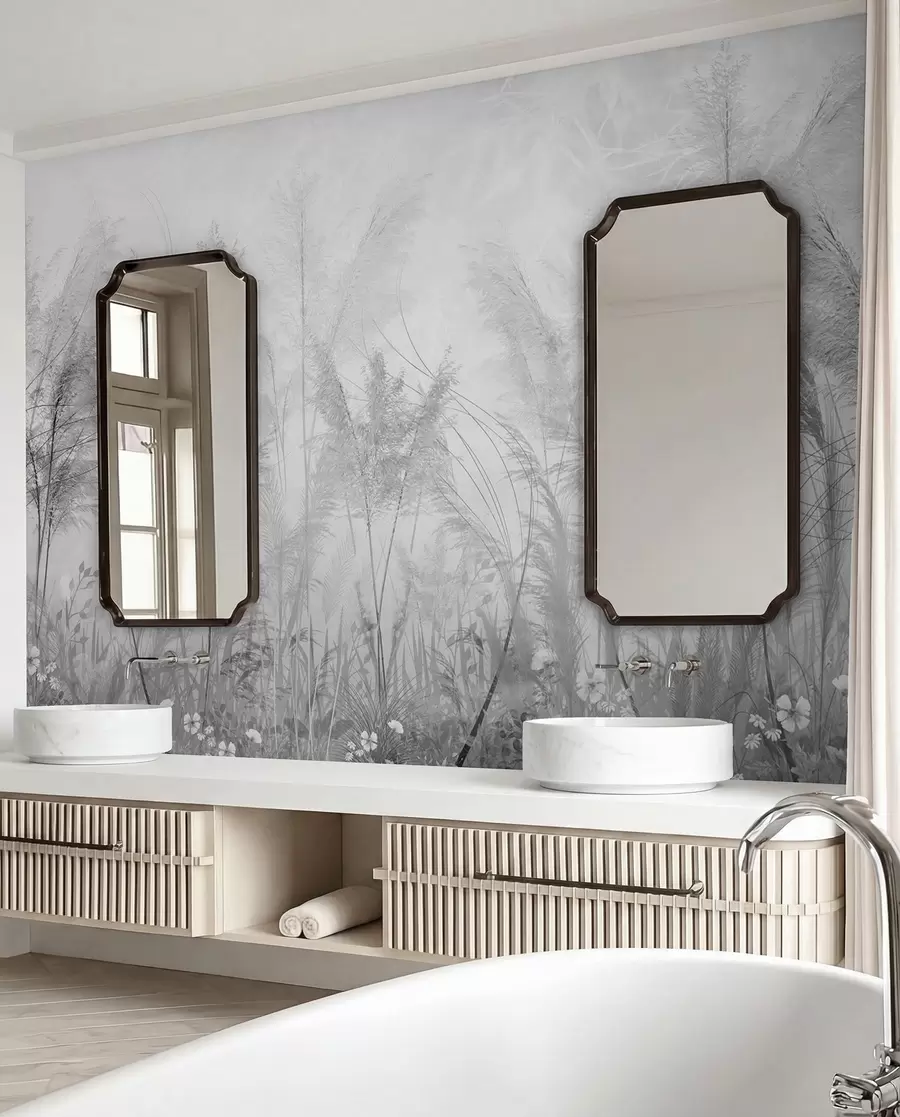 murales Plantas altas en colores pastel en tonos grises u93903v4