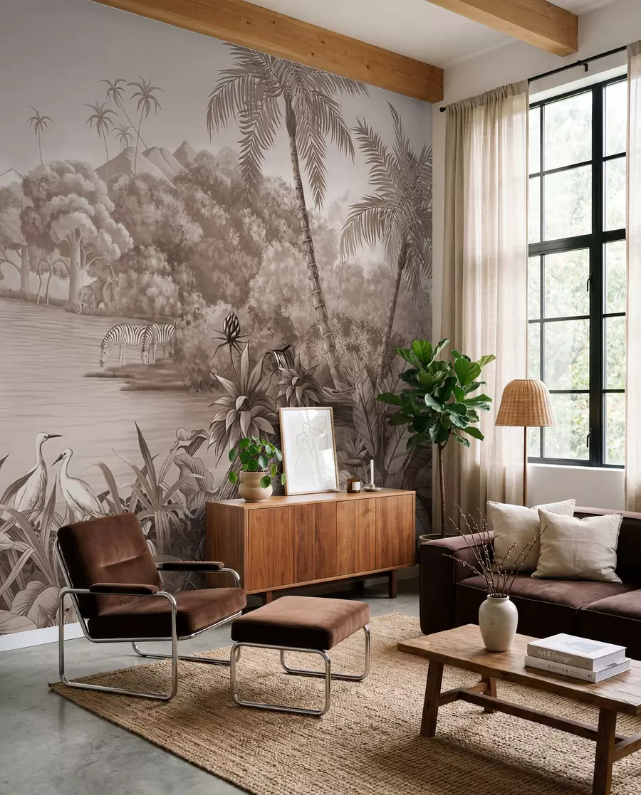 Wall Mural Photo Wallpaper Black and white tropics in brown colors u59040v1