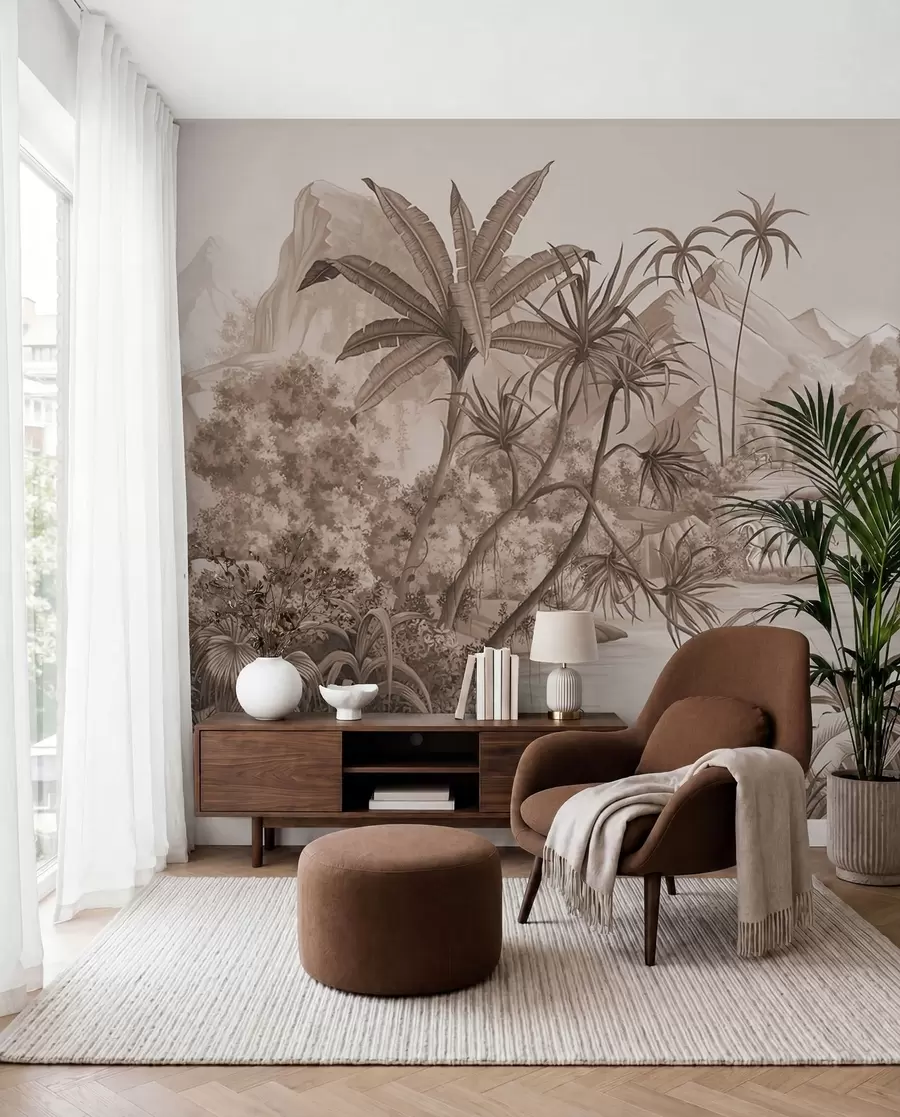 Wall Mural Photo Wallpaper Black and white tropics in brown colors u59040v1