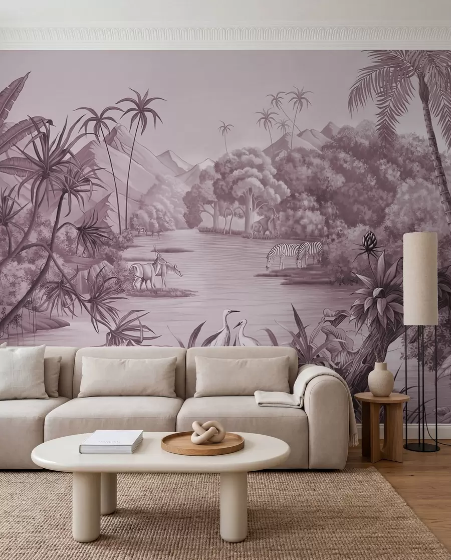 Wall Mural Photo Wallpaper Black and white tropics in purple colors u59040v3