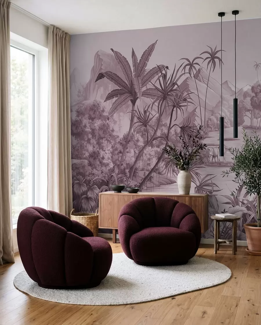 Wall Mural Photo Wallpaper Black and white tropics in purple colors u59040v3