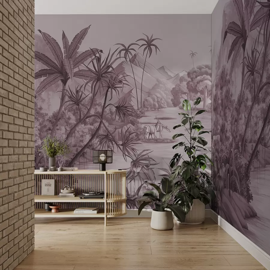 Wall Mural Photo Wallpaper Black and white tropics in purple colors u59040v3