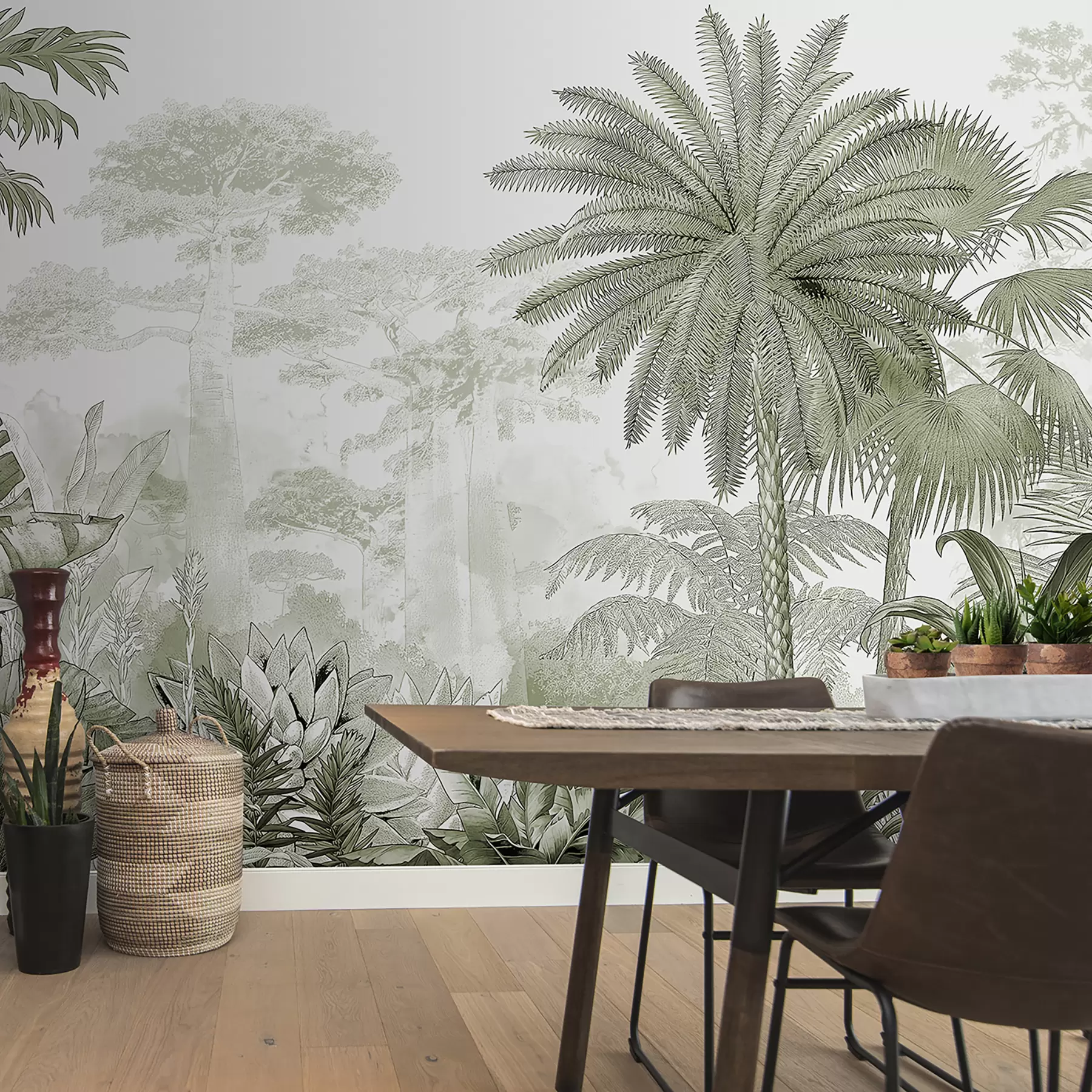 Wall Mural Photo Wallpaper Tropics. Ink drawing in green colors u59041v1