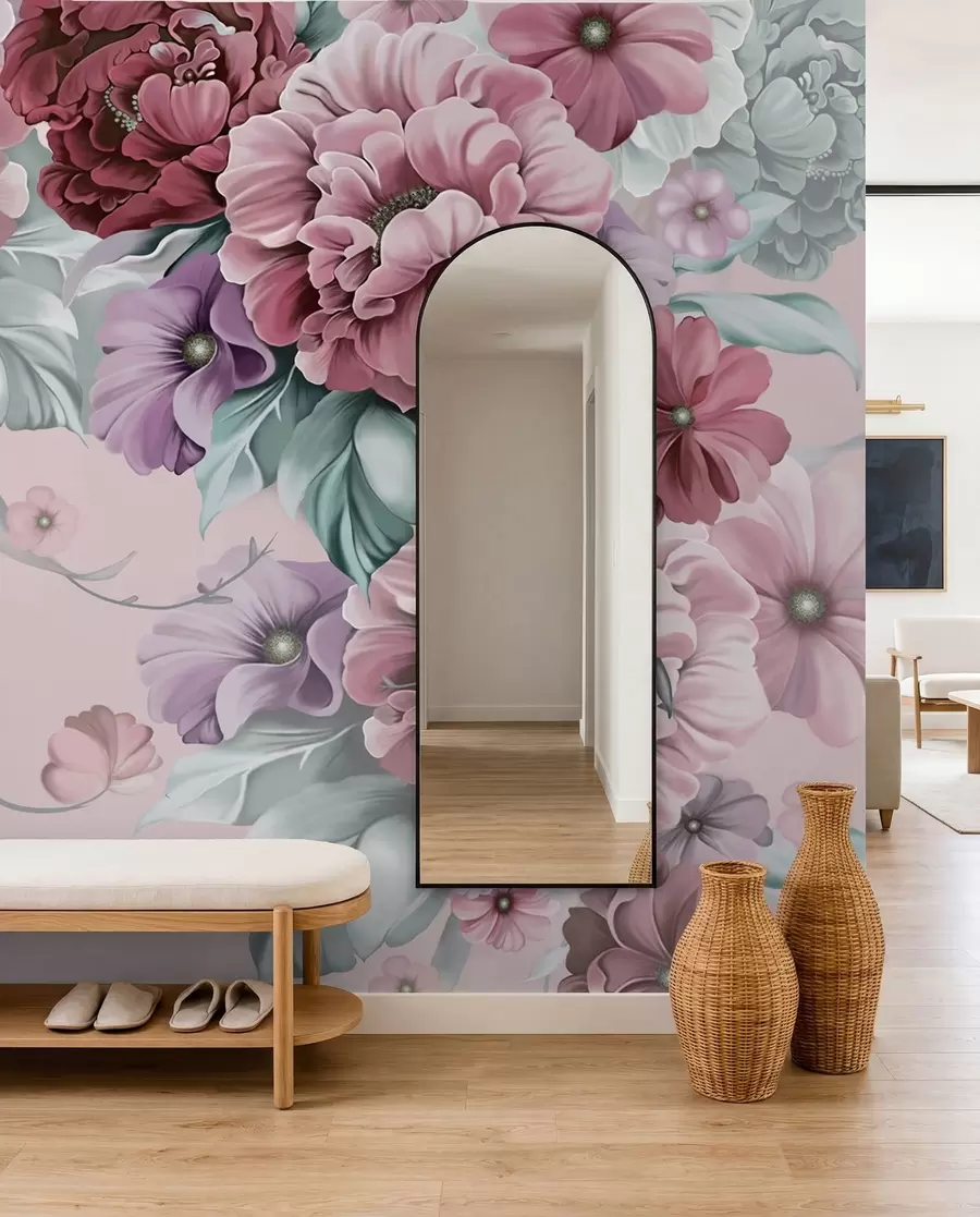 wall murals Delicate blue flowers in pink colors u59900v1