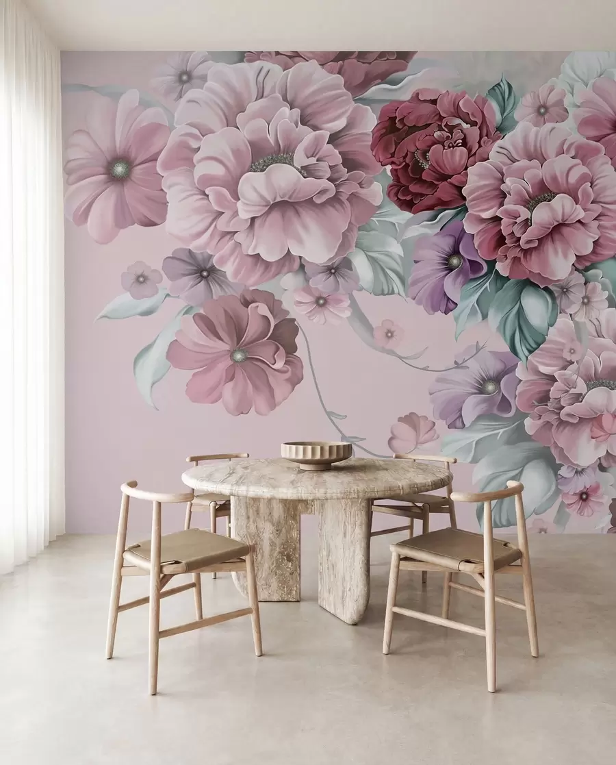 peintures murales Fleurs bleues délicates dans des couleurs roses u59900v1