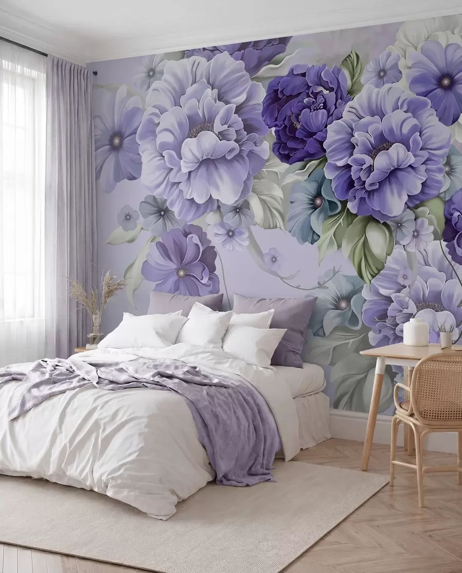 wall murals Delicate blue flowers in blue colors u59900v2